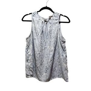 A New Day Sleeveless Shell Blouse Crew Neck Blue Green Tan Abstract Tank Top M